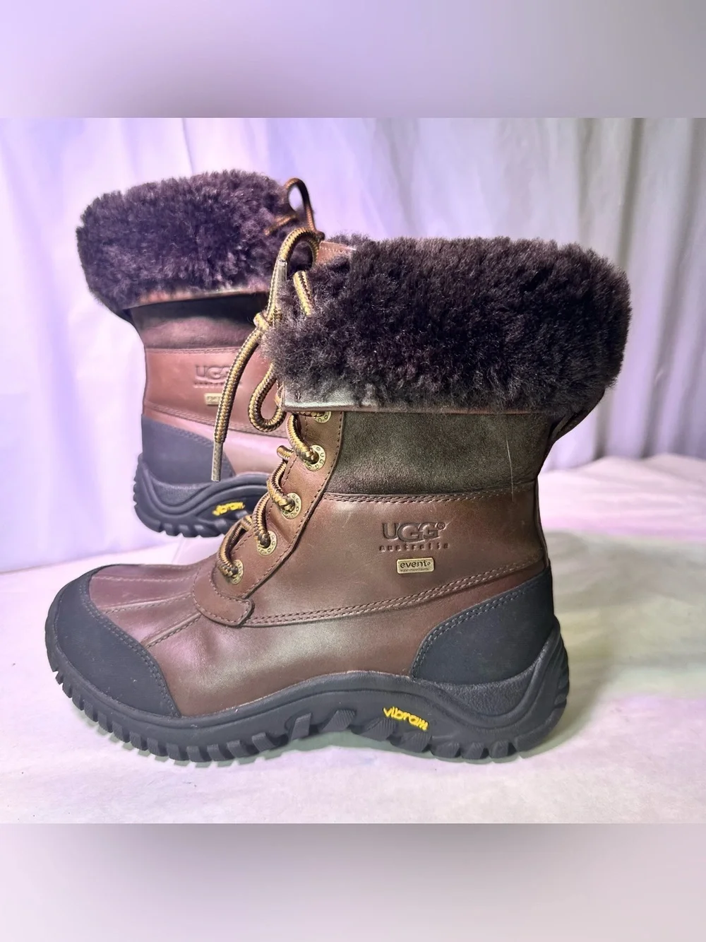 UGG Brown and Black Shearling-Lined Lace-Up Winter Boot